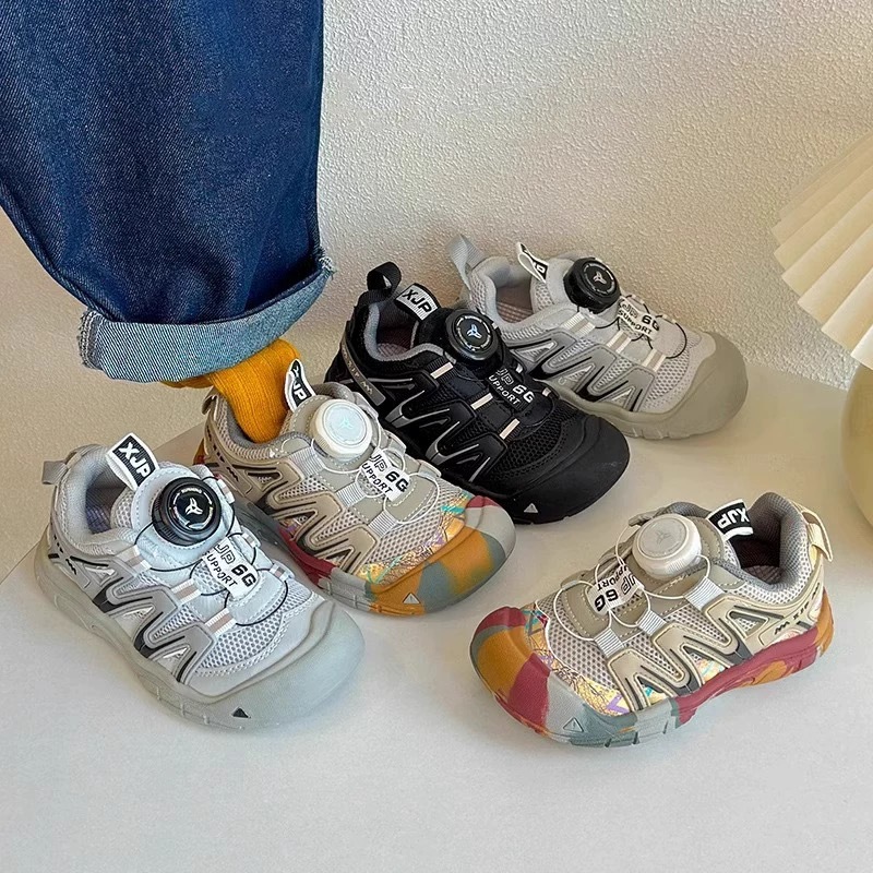Children's sneaker 2025 Spring and Autumn New Boys' Rotating Buckle Torre Shoes Breathable Mesh Surface Girls' Mountaineering Running Shoes