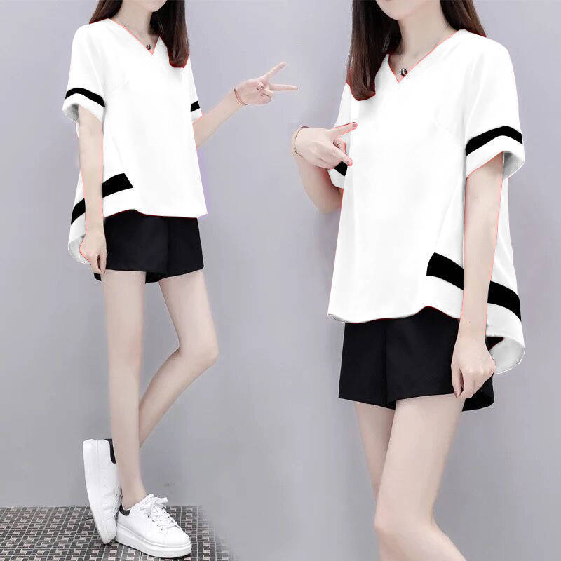 Picture of Fat Girl plus size women's clothing loose casual sports suit female student shorts short sleeve two-piece suit