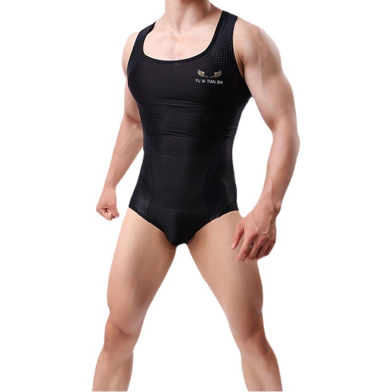 Cross-Border New Men's One-Piece Swimsuit Sexy Breathable Solid Color Nylon Men's Swimsuit Running Fitness Clothing Spot Wholesale