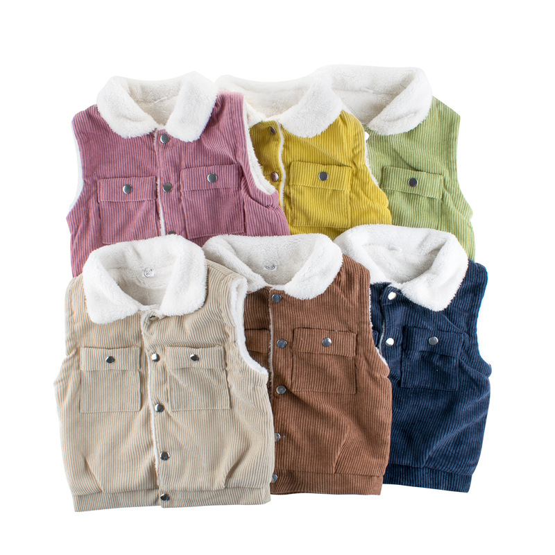 Spring Kidsren's Clothing Kidsren's Vest New 2024 Boys' Lamb Velvet Fleece-Lined Baby Clothing Warm Tops