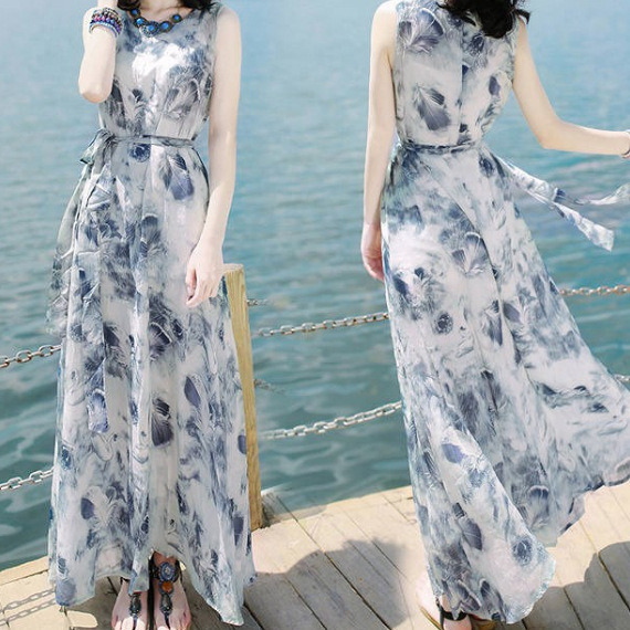 Picture of 2023 Summer New Arrival Dress Slim-Fit Sleeveless Milk Silk Dress Long Dress Seaside Holiday Beach Dress Round Neck
