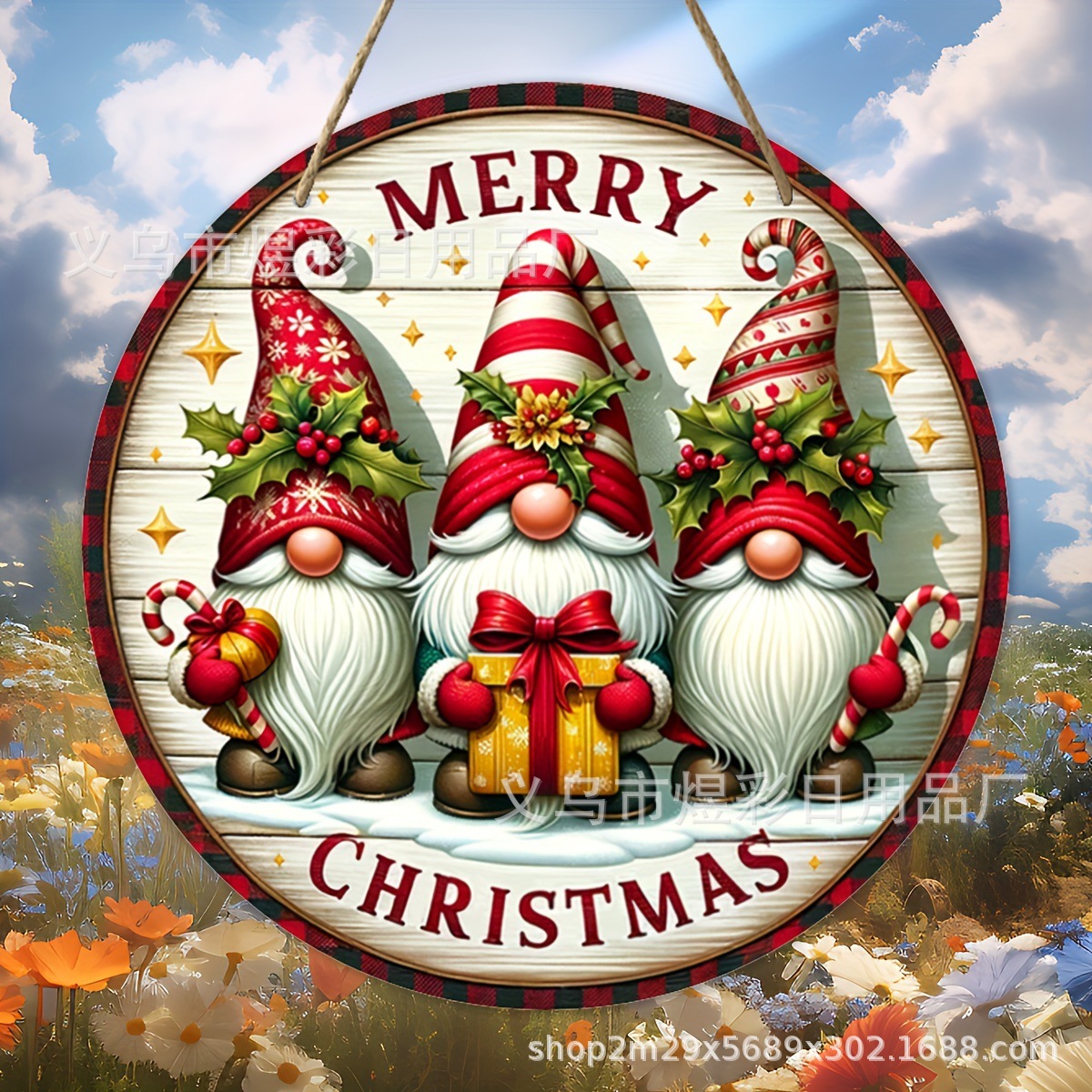 Cross-border Wooden Christmas Happy Dwarf Round Logo Creative Decorative Brand