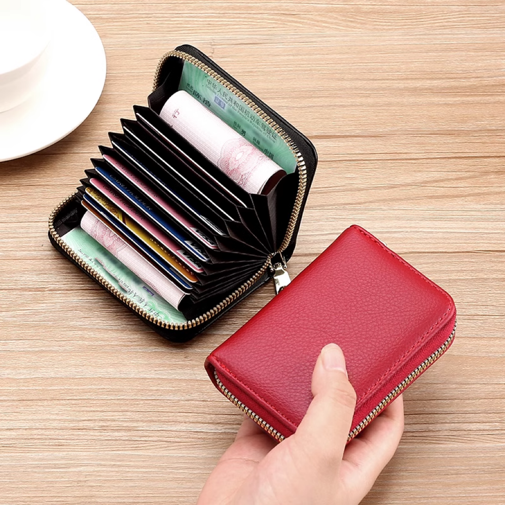 Picture of Anti-degaussing card holder men and women zipper multi-card bank ID card holder large capacity driving license small card holder wallet