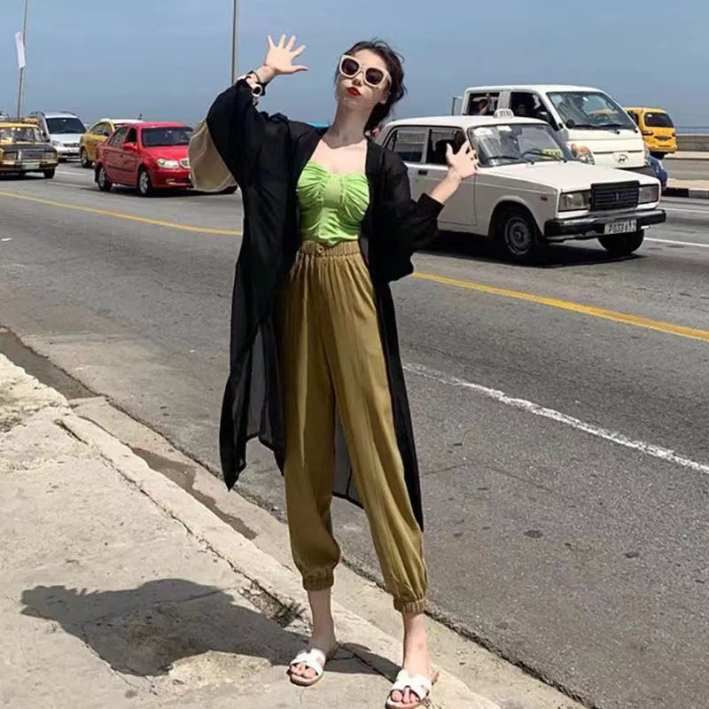 Picture of Long Bat-Sleeved Sun Protection Shirt for Women, Loose Summer Solid Color Outer Cardigan, Thin Coat, Shawl, Long-Sleeved Sun Protection Shirt