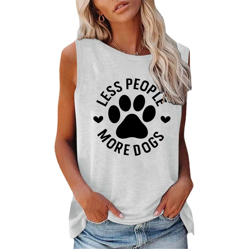 AliExpress cross-border LESS PEOPLE MORE DOGS bear paw loose casual round neck sleeveless women's T-shirt