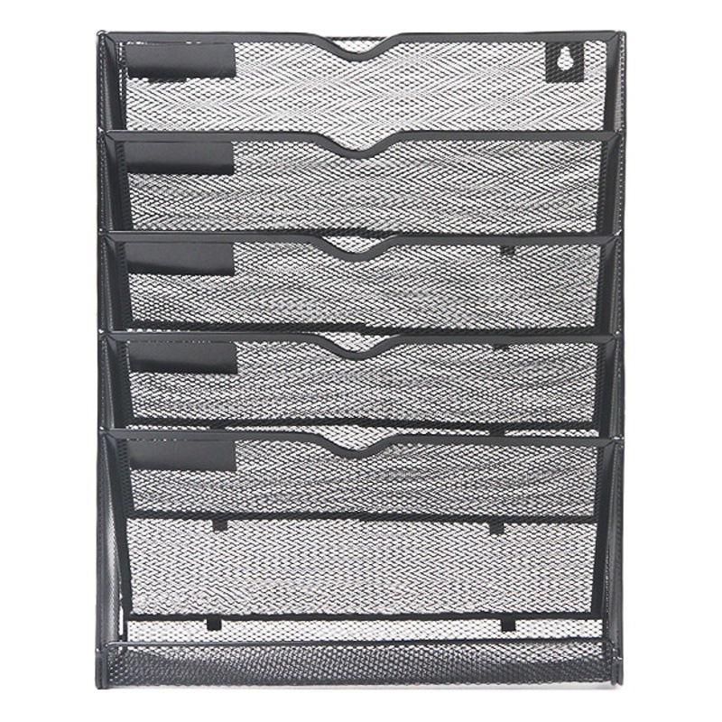 Magnetic Metal File Rack Five-Layer A4 Data Rack Wall-Mounted Bookshelf Reinforced Edge Vertical Iron Cut Out Black
