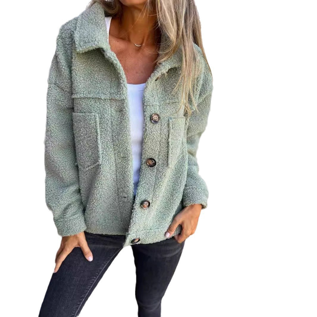 Picture of 2024 Independent Station New Amazon AliExpress-Fall/Winter Lapel Single-breasted Lamb Wool Jacket
