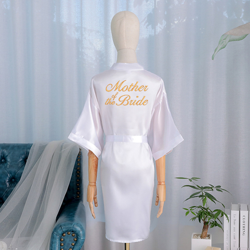 Picture of Bride's Bridesmaid's Morning Gown Wedding Silk Birthday Girlfriend Party Pajamas Lie-down Embroidered Red Nightgown Wedding Morning Gown