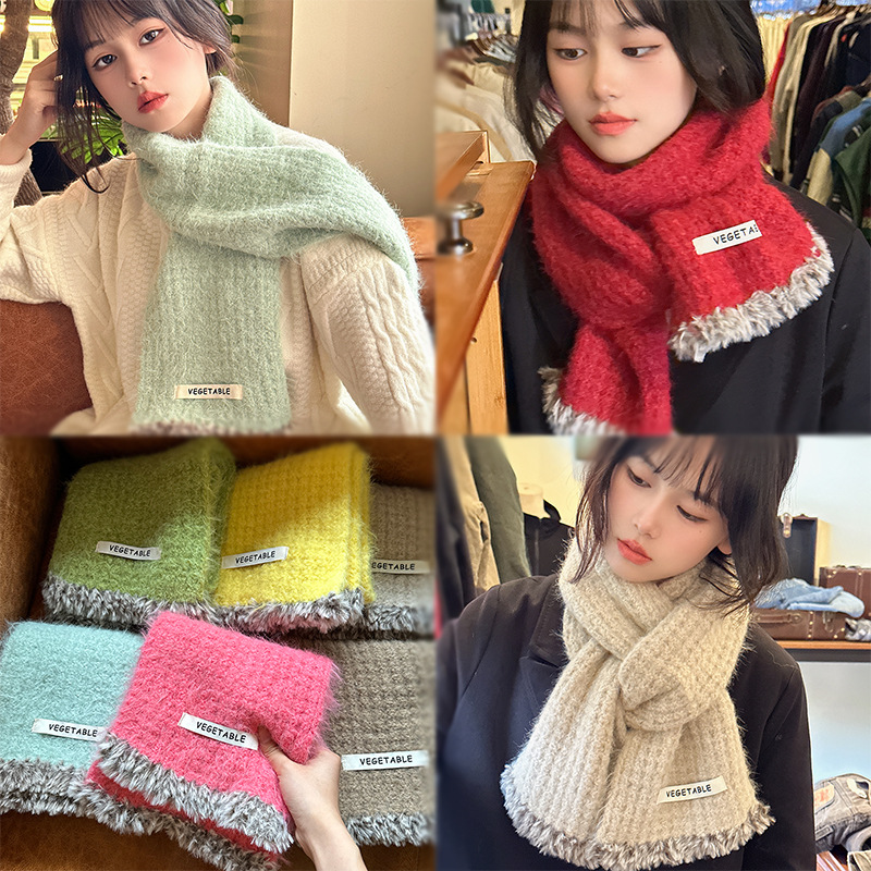 Winter broken thought ~ dark blue light blue * handmade frayed solid color scarf warm all-match knitted wool scarf winter women