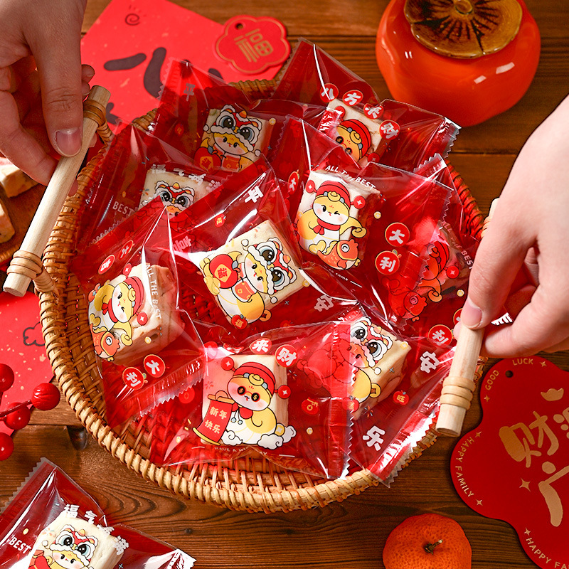 2025 New Year of the Snake Snowflake Crisp Packaging Bag Candy Bag Baking Cookie Bag Nougat Machine Sealed Bag Candy Bag