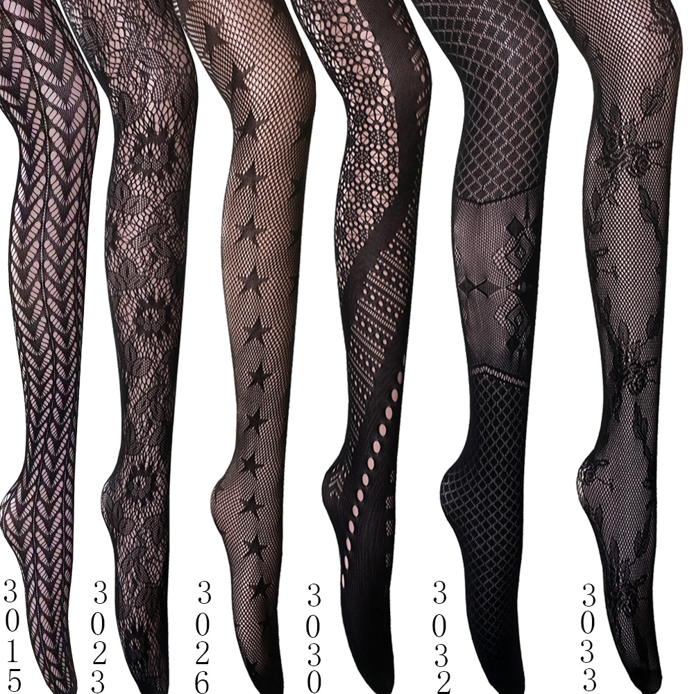 New Retro Tattoo Lace Hollow Net Stockings Women's Footless Socks Small Mesh Pantyhose Women's One-piece Pants