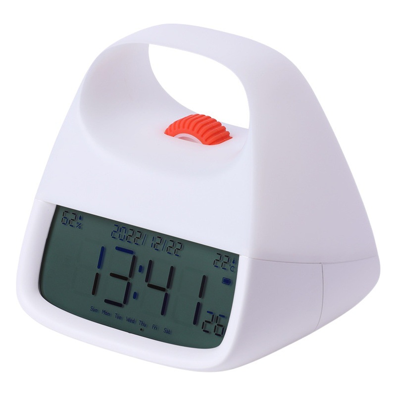 Factory New Portable Night Light with Temperature and Humidity Desktop Atmosphere Light European Style Learning Rechargeable Alarm Clock Light Cross-Border