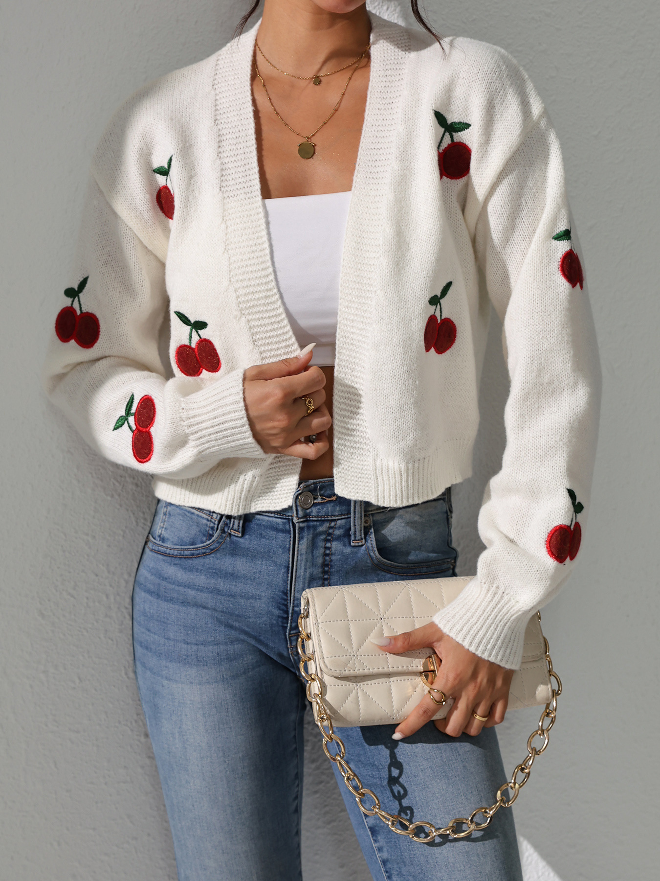 Foreign Trade Cross-Border European and American Amazon Source Manufacturer Embroidered Short Outwear Fashionable Knitwear Spring, Autumn and Winter