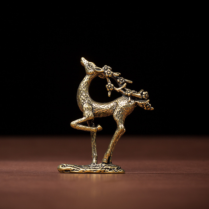 High-end home bedroom pure copper sika deer decoration decoration tea pet gift exquisite solid brass crafts
