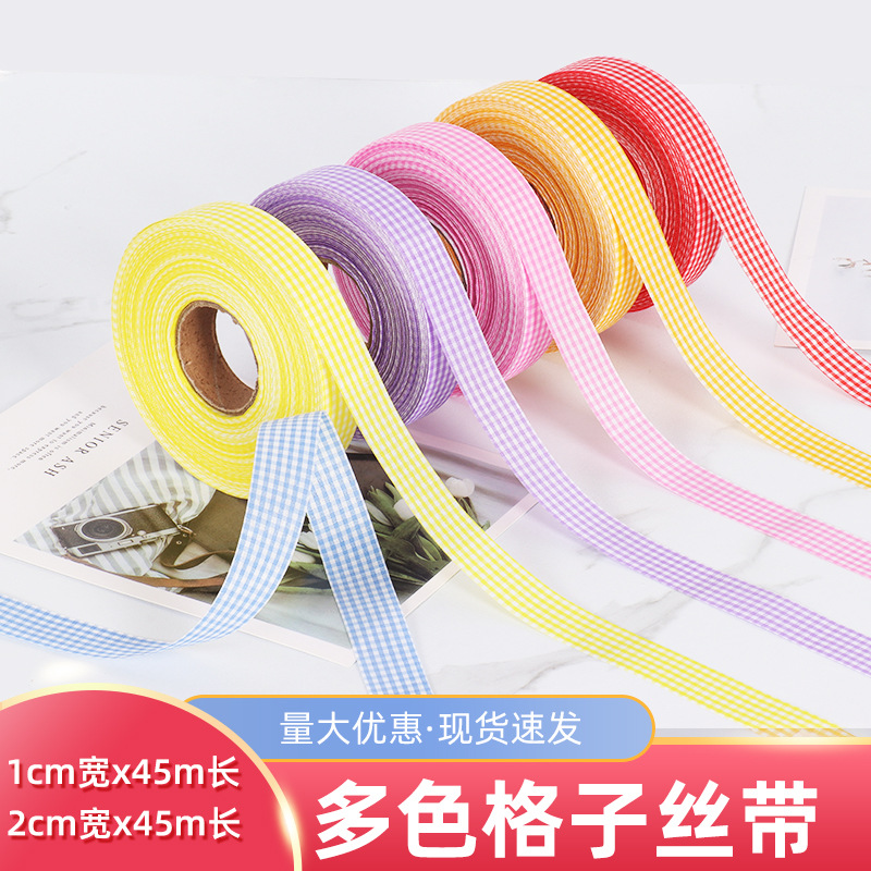 Plaid Ribbon Baking Cake Decorative Packaging Ribbon Double-sided Plaid Ribbon Flowers Gift DIY Mesh Tie