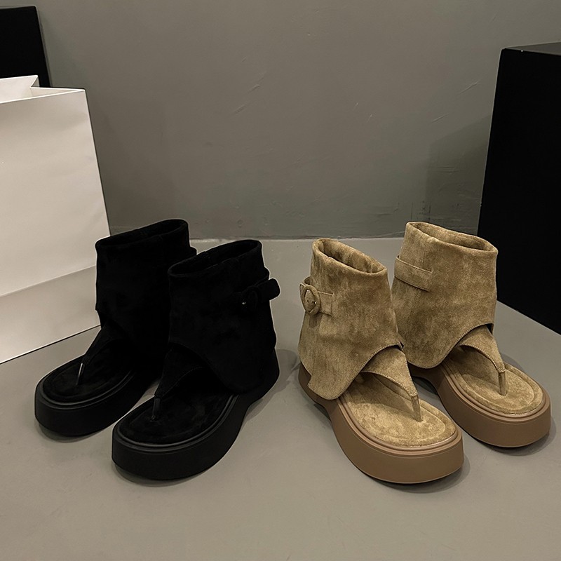 2025 New Summer Boots Women's Thong Sandals Women's Pile Boots Thick Sole Increased Western Cowboy Boots Short Boots