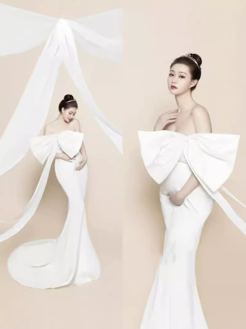 Set the new non-refundable studio maternity photo clothing Korean high-end simple pregnant women dress white photo photography photo