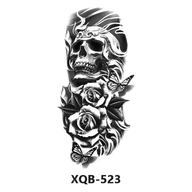 Black and White Animal Skull Tattoo Stickers Waterproof Flower Color Tattoo Stickers Spot Wholesale Direct Selling Tattoo Stickers for Men and Women