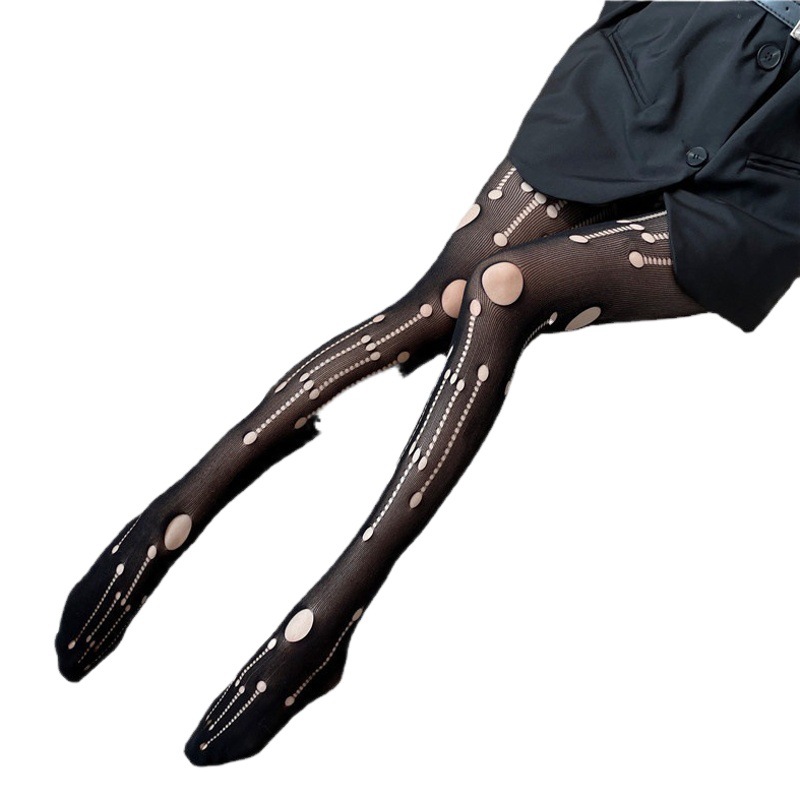 Fashion Sexy Hole Anti-hook Silk Design Sense Base Stockings Slimming Fishnet Pantyhose Tassel Hole Black Silk