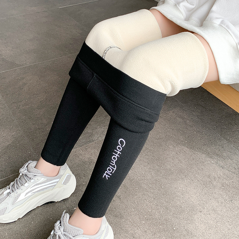 Picture of Autumn and Winter New Thickened fleece-lined Vertical Striped Threaded Leggings Women's High Waist Letter Lamb Velvet Warm Cotton Trousers Cross-border