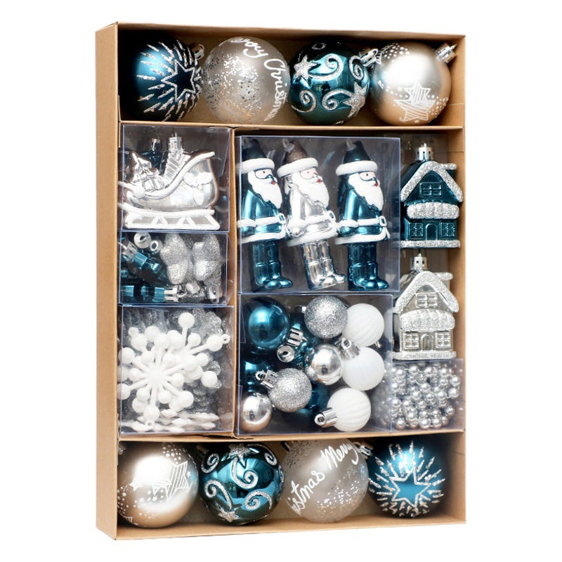 Christmas decorations 50PCs blue silver painted Christmas ball set pendant Christmas tree decoration pendant