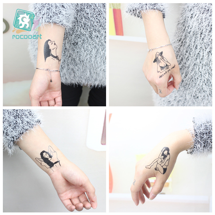 Picture of Cross-border supply waterproof dark tattoo stickers bad girl tattoo stickers fun hand-painted lines black and white tattoo