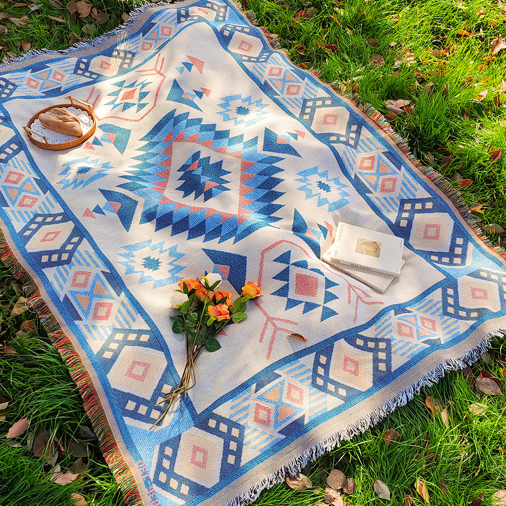 Bohemian Style Outdoor picnic mat Cotton Yarn Tassel Thread Blanket Tent Moisture-proof Floor Mat Nap Warm Camping Blanket