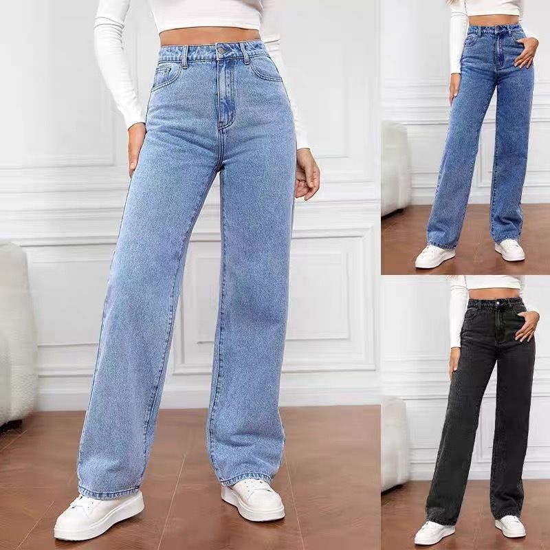 Cross-border foreign trade, Amazon AliExpress, Europe and the United States, plus-size high-waisted women's jeans, straight-leg, loose-leg, wide-leg trousers, trendy