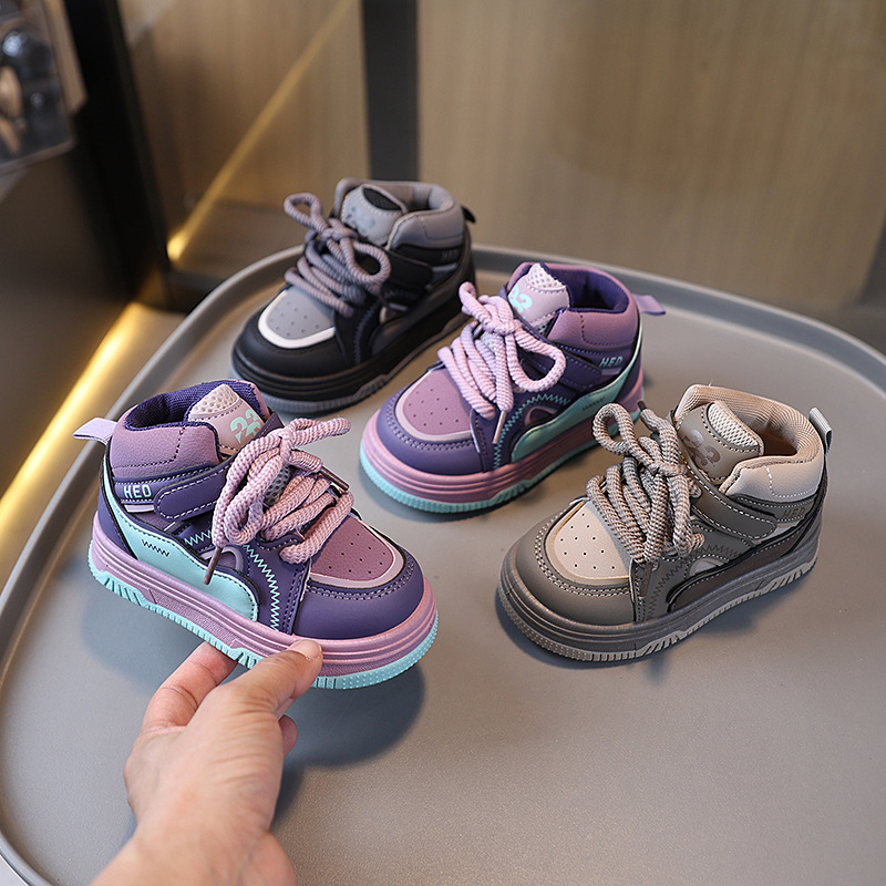 Children's Sports Shoes 2025 Spring & Fall Boys' Solid Sole Shoes Girls' High-Top Bread Shoes Velcro Baby Shoes