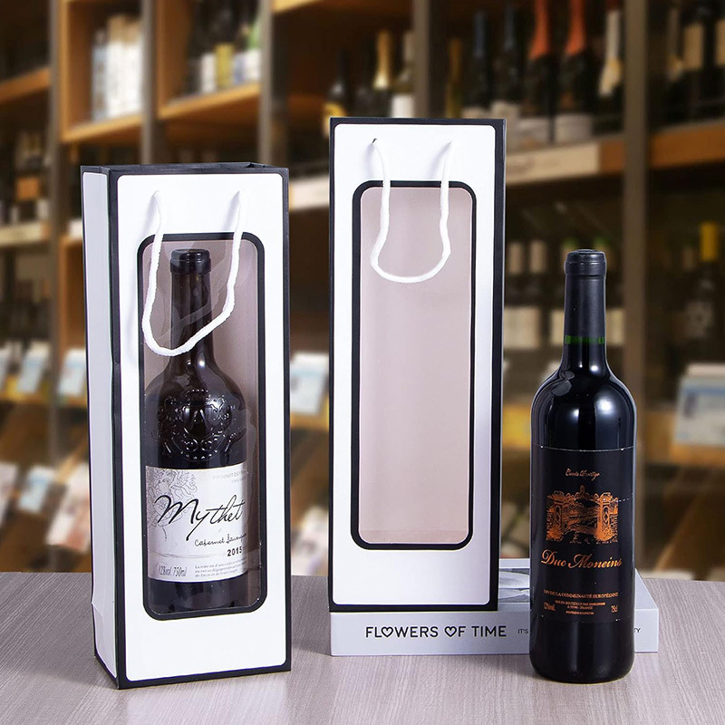 Transparent Window Wine Gift Bag Wedding Banquet Single Wine Packaging Hand Paper Bag Gift Bag in Stock
