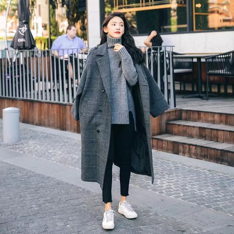Picture of Feeling Plaid Woolen Coat Women's Autumn and Winter Lazy Style Gentle Cotton Thickened Korean Woolen Coat