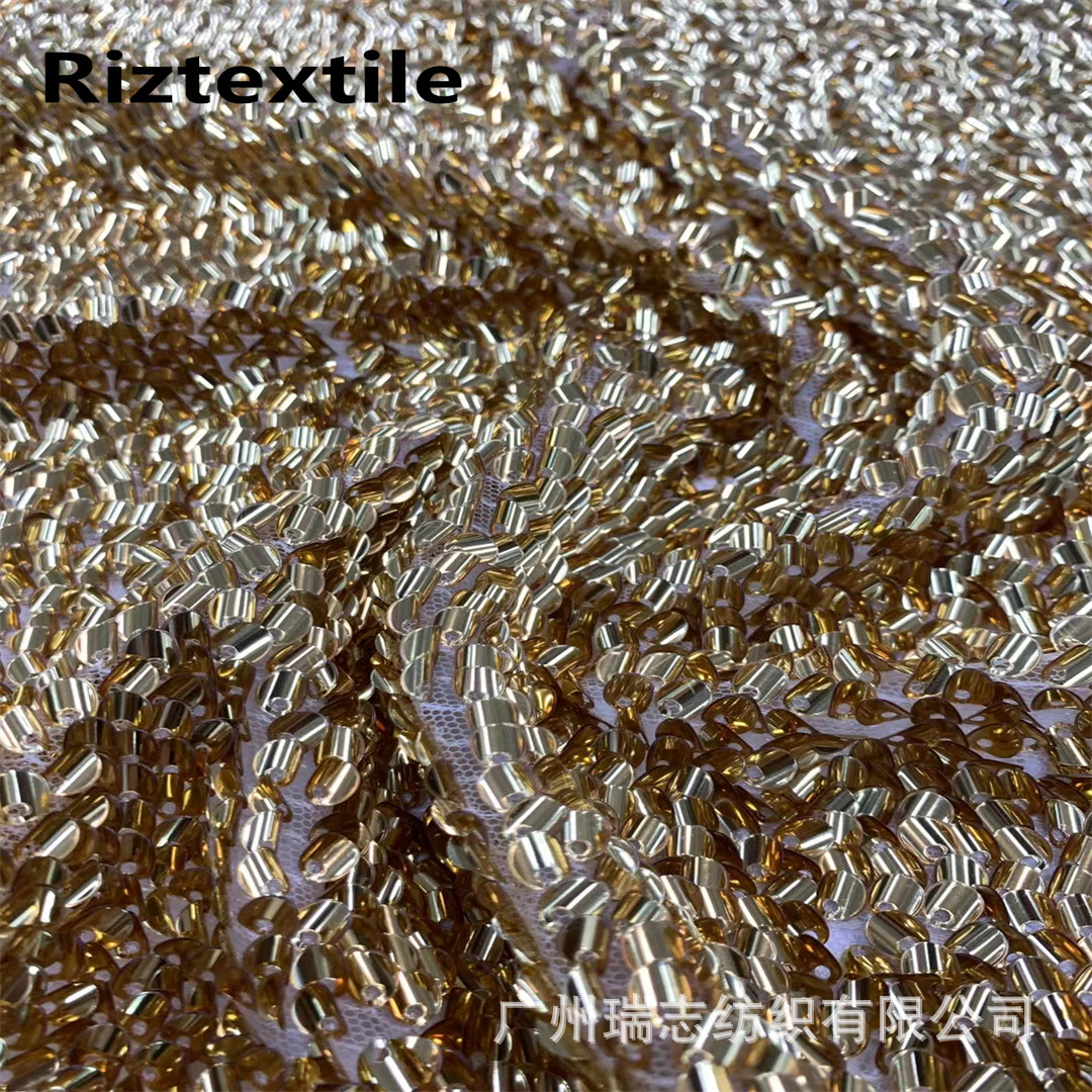 European and American Fashion Color Tile Lace Fabric Arc Bead Sequin Fashion Dress Mesh sequins Lace