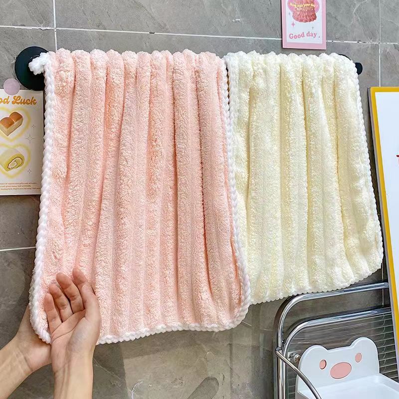Picture of Candy Strip Coral Fleece Student Towel Girl's Soft Bath Quick-drying Thickened Adult Absorbent No-lint Household