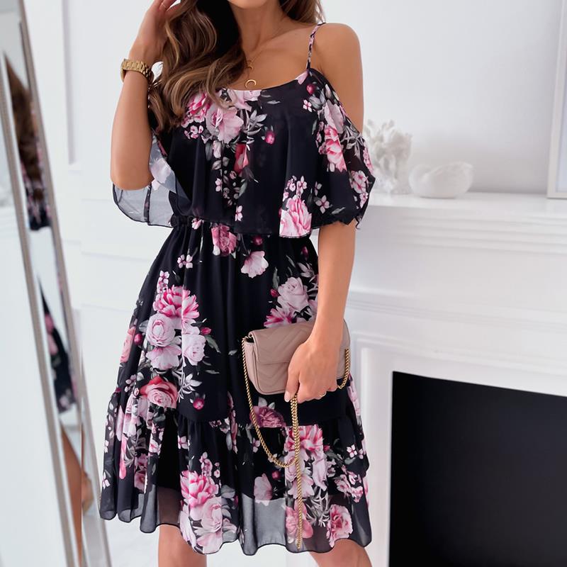 dress 2024 Summer New Cross-border Women's Clothing Amazon Chiffon Printed Strapless Sexy Skirt
