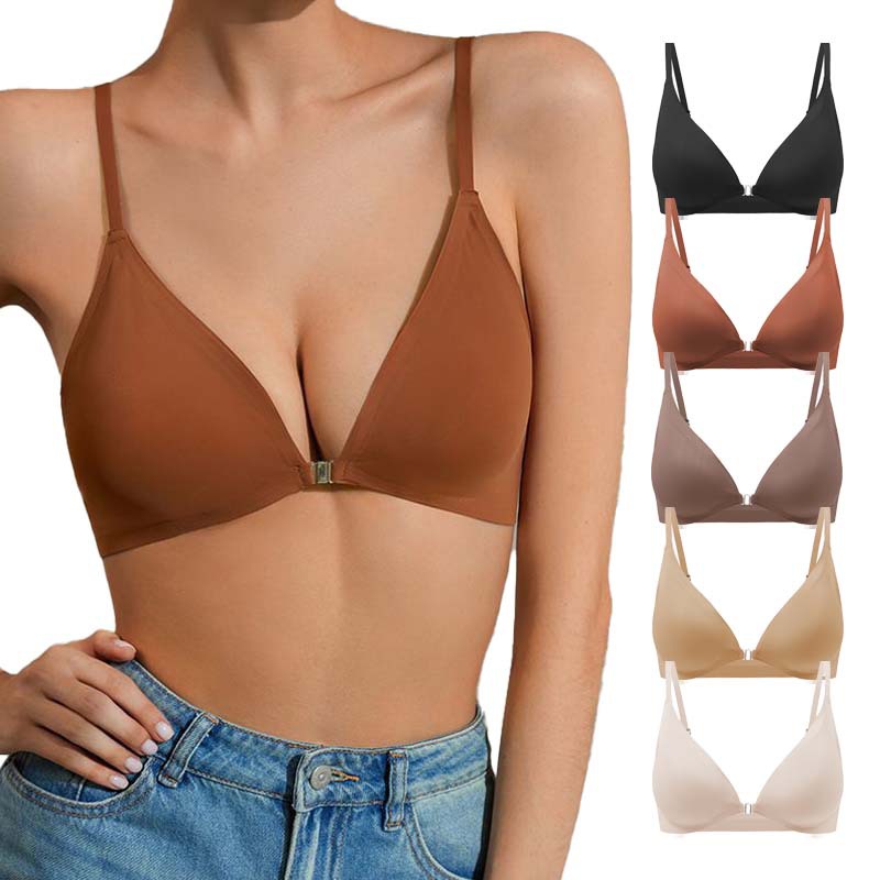 Cross-border seamless sexy plus size underwear women's thin small chest push up adjustable women's front buckle beauty back bra