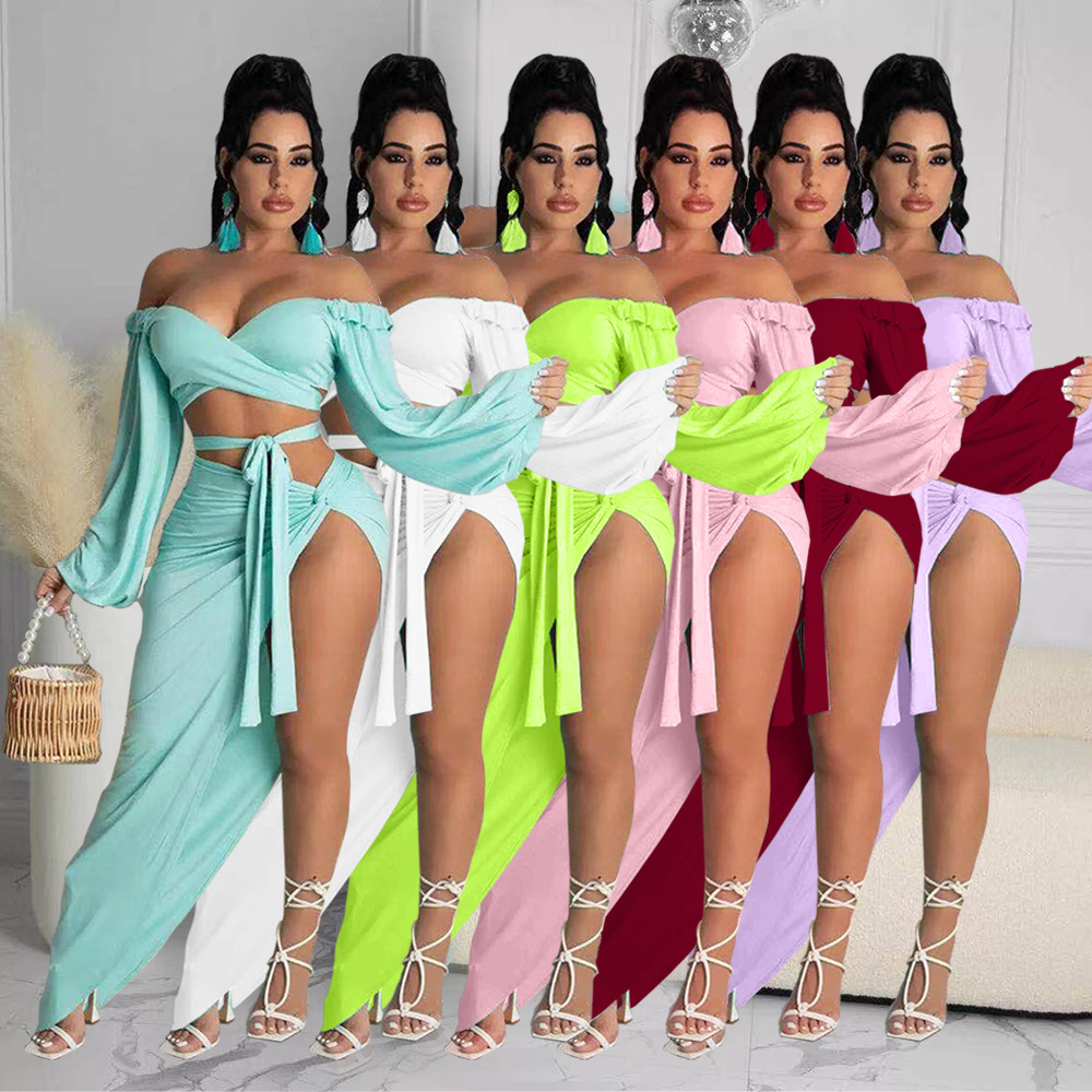 Picture of 2021 Summer Elegant Commuter Green Long Sleeve Chest Wrap Knitted Fashion Loose Solid Color Dress BQ19186