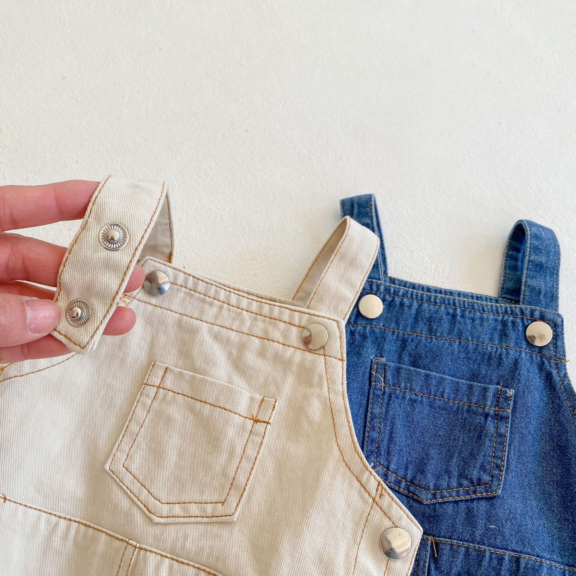 Picture of 2025 Spring and Summer Infants and Young Children, Male and Female Babies, Denim Suspenders, Baby Clothes, 0-2 Years Old, Cotton Jumpsuits, Rompers