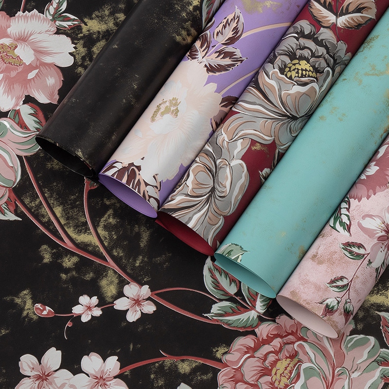 Foreign Trade Retro Elegant Fragrant Rose Waterproof Gift Bouquet Wrapping Paper Flower Shop Flower Wrapping Paper Materials Wholesale