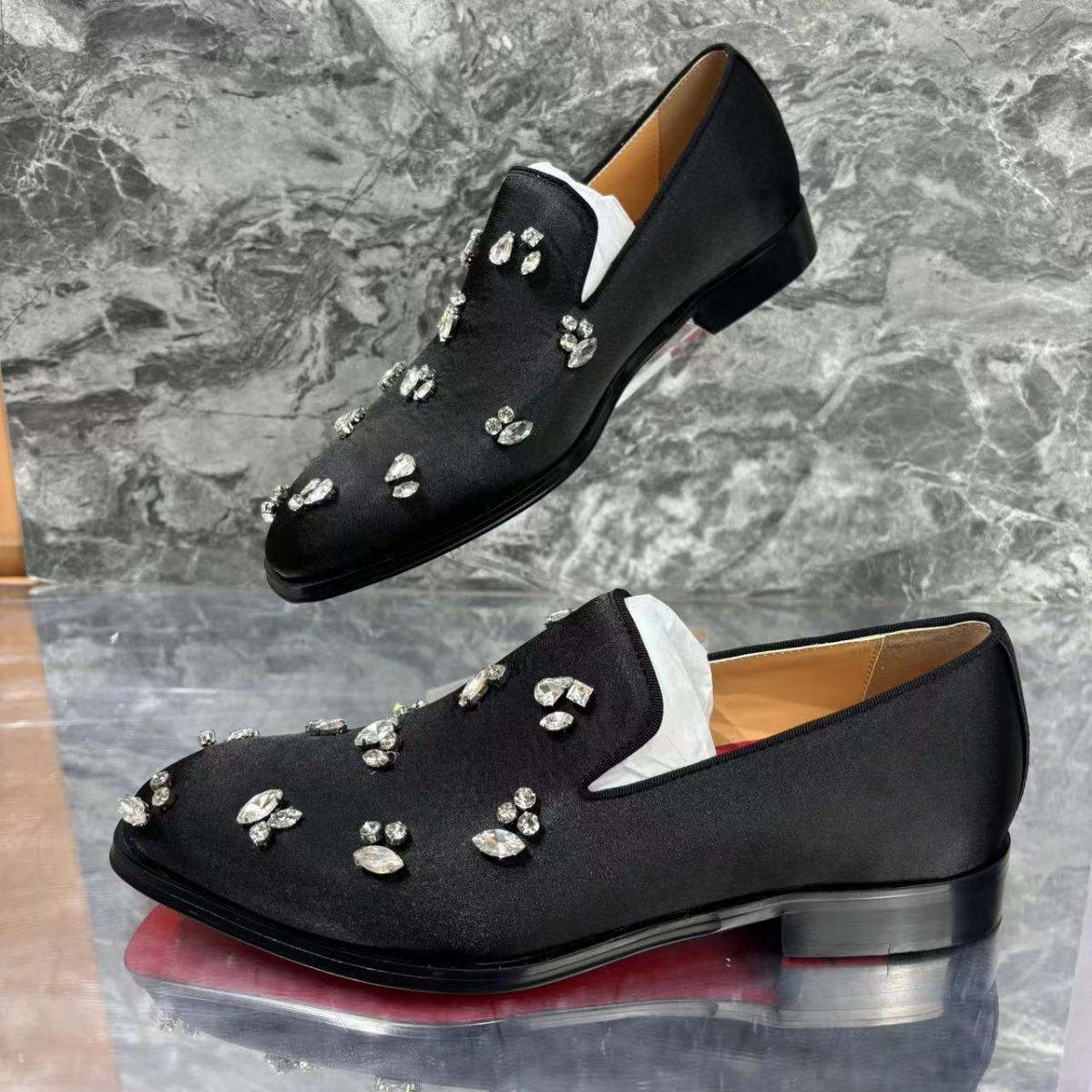 Red-soled men's shoes cross-border plus size lanket small leather shoes men's Korean-style black bean shoes one-step casual slip-on trendy shoes