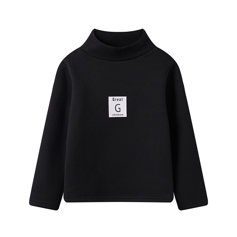 Picture of 2025 Kidsren's Bottoming Shirt Half Turtleneck Fleece-Lined Stripesd Long-Sleeved Warm Top for Boys and Girls Trbottomy Korean Style Autumn and Winter Kidsren's Clothing