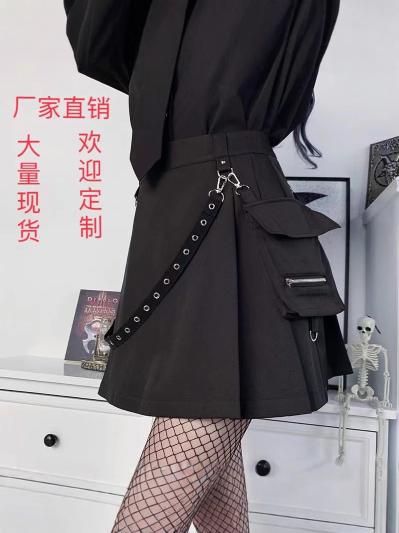Pleated Skirt Summer 2024 New Functional Style Punk Asymmetrical Skirt High Waist Workwear Skirt