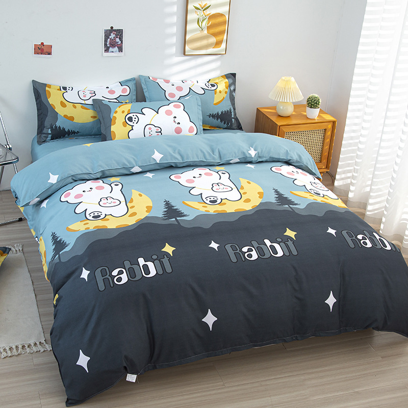 Picture of Small fresh sanding quilt cover four-piece water-washed cotton bed sheet quilt cover simple student dormitory single three-piece wholesale
