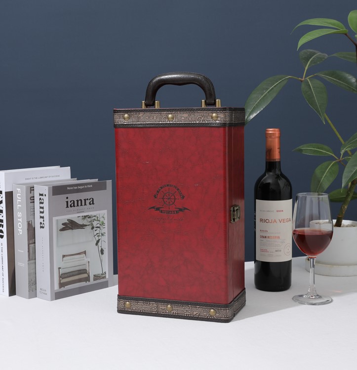 Picture of Spot Red Wine Gift Box Double Leather Red Wine Handbag 2 Wine Packaging Boxes Red Wine Box Wholesale