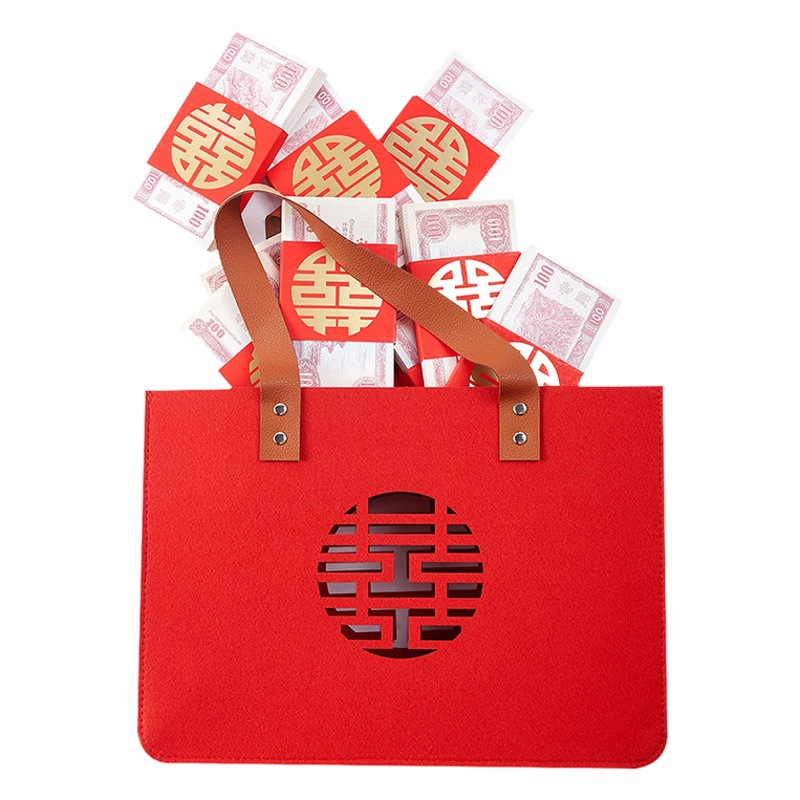 Felt handbag happy longevity red hand gift bag hollow gift bag creative wedding felt bag wholesale