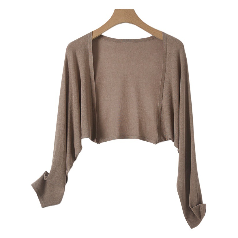 Summer Short Shawl Ice Silk Knitwear Women's Summer Top Long-sleeved Loose Bat-sleeved Thin Air-conditioned Cardigan