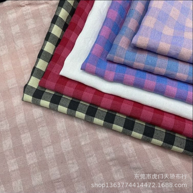 Woven Polyester Cotton Plaid 0.8 Polyester Cotton Plaid Bubble Plaid Polyester Cotton Candy Color Plaid Shirt Dress Fabric