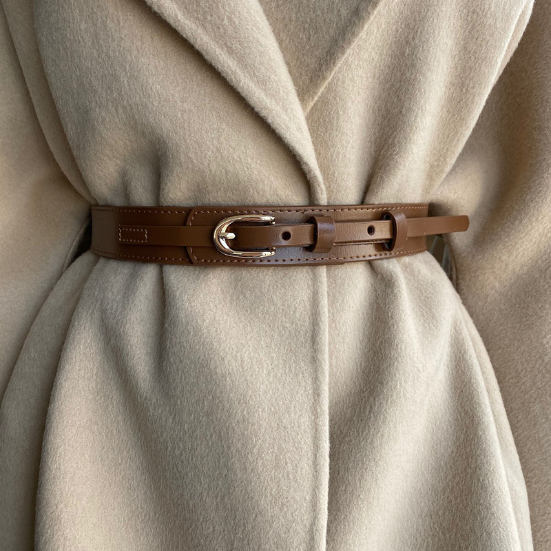 Oval pin buckle versatile decorative belt for women, dress jacket versatile casual pure cowhide leather belt. Trendy
