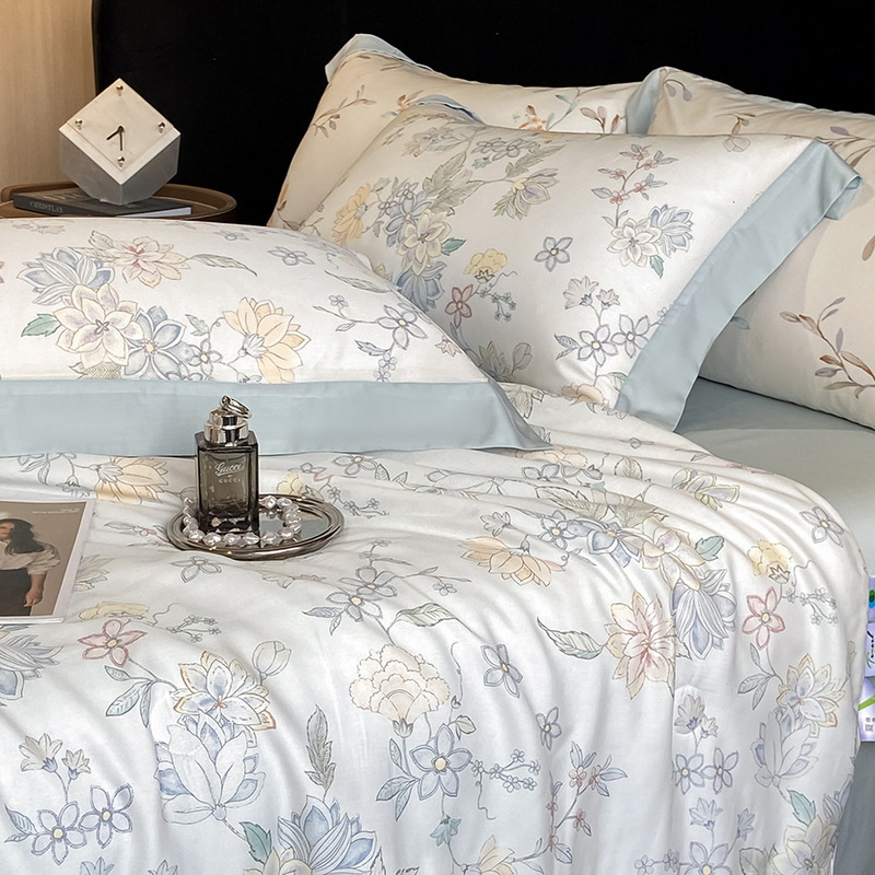 Picture of Class A Lyocell Fiber Printed Summer Cool Quilt Four-piece Set Summer Cool Air-conditioning Quilt Ice Silk Thin Quilt Machine Washable