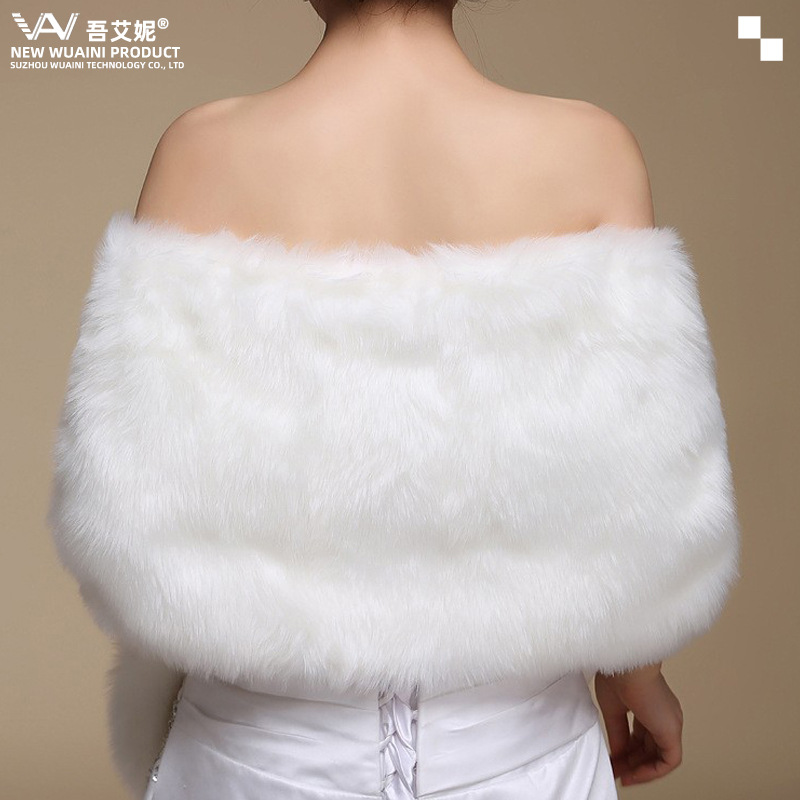 Picture of Long Bride Shawl White Plush Bridesmaid's Cape Wedding Accessories Cheongsam Scarf Wedding Dress Cape Women's Large Shawl