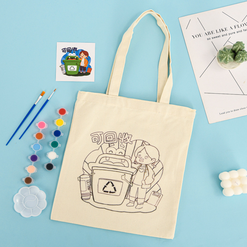 Picture of Children's DIY Graffiti Canvas Bags in Stock Wholesale Students' Summer Interest Class Hand-Painted Canvas Bags Customized